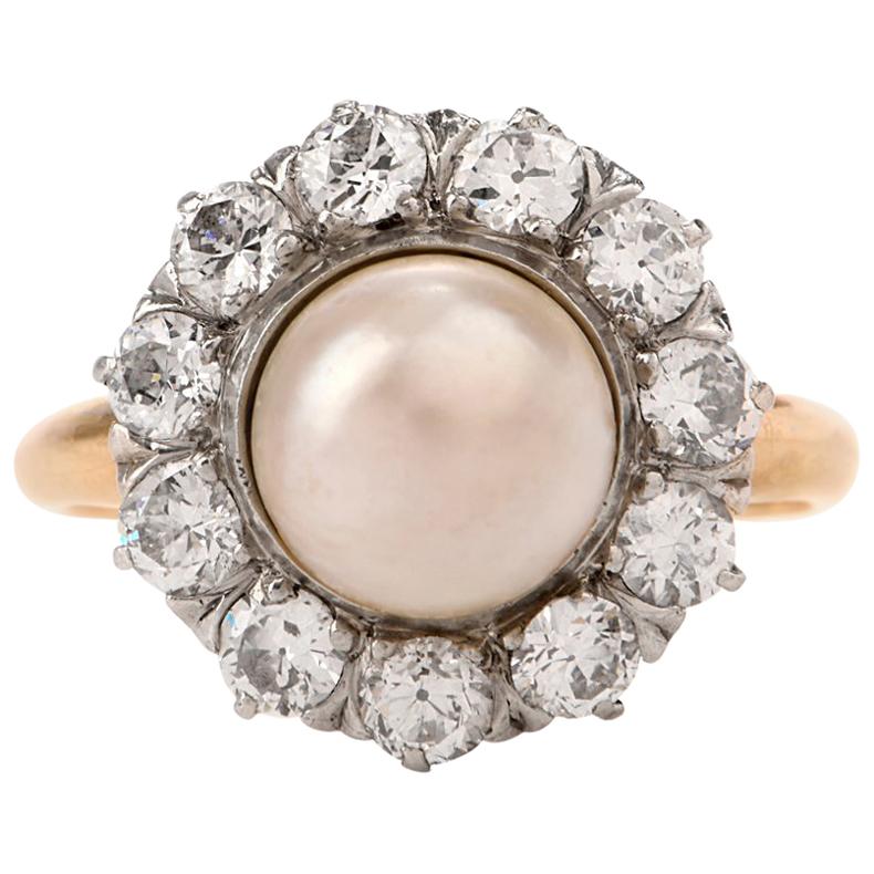 Antique Victorian Pearl Diamond 14 Karat Yellow Gold Ring