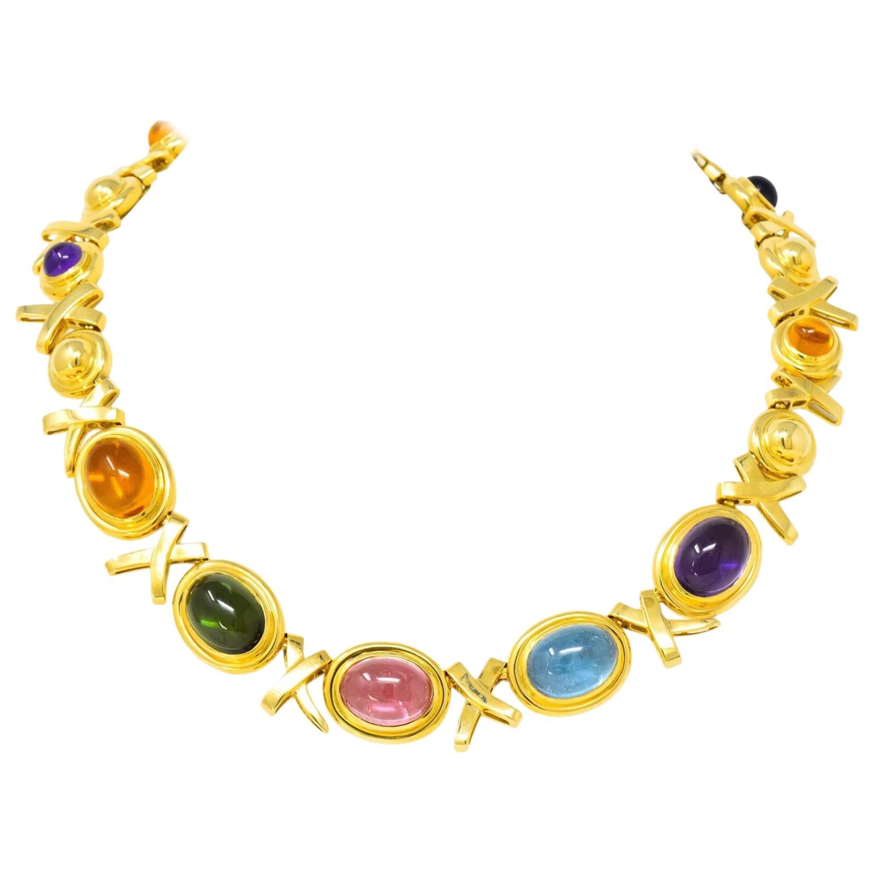 Paloma Picasso Tiffany & Co. 1983 Multi Gem 18 Karat Gold Forever X-Necklace