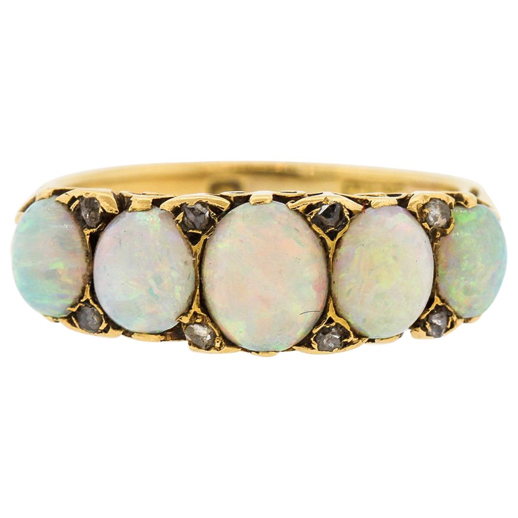 Antique English 18 Karat Yellow Gold Opal Five-Stone Ring