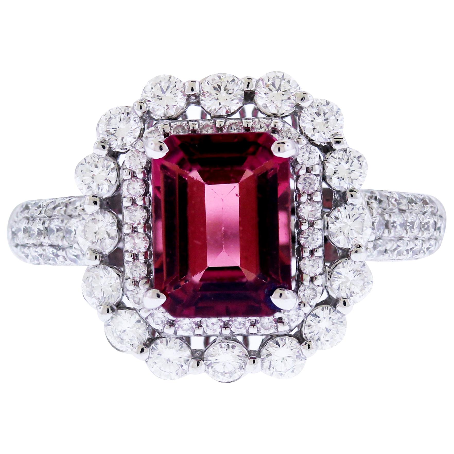 Red Tourmaline and Diamond White Gold Cocktail Ring