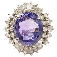 Purplish Blue Sapphire Oval and White Diamond Cocktail Ring in Platinum