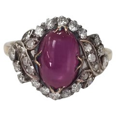 Natural Corundum "Burma" Star Ruby and Diamond Ring AGL Certified