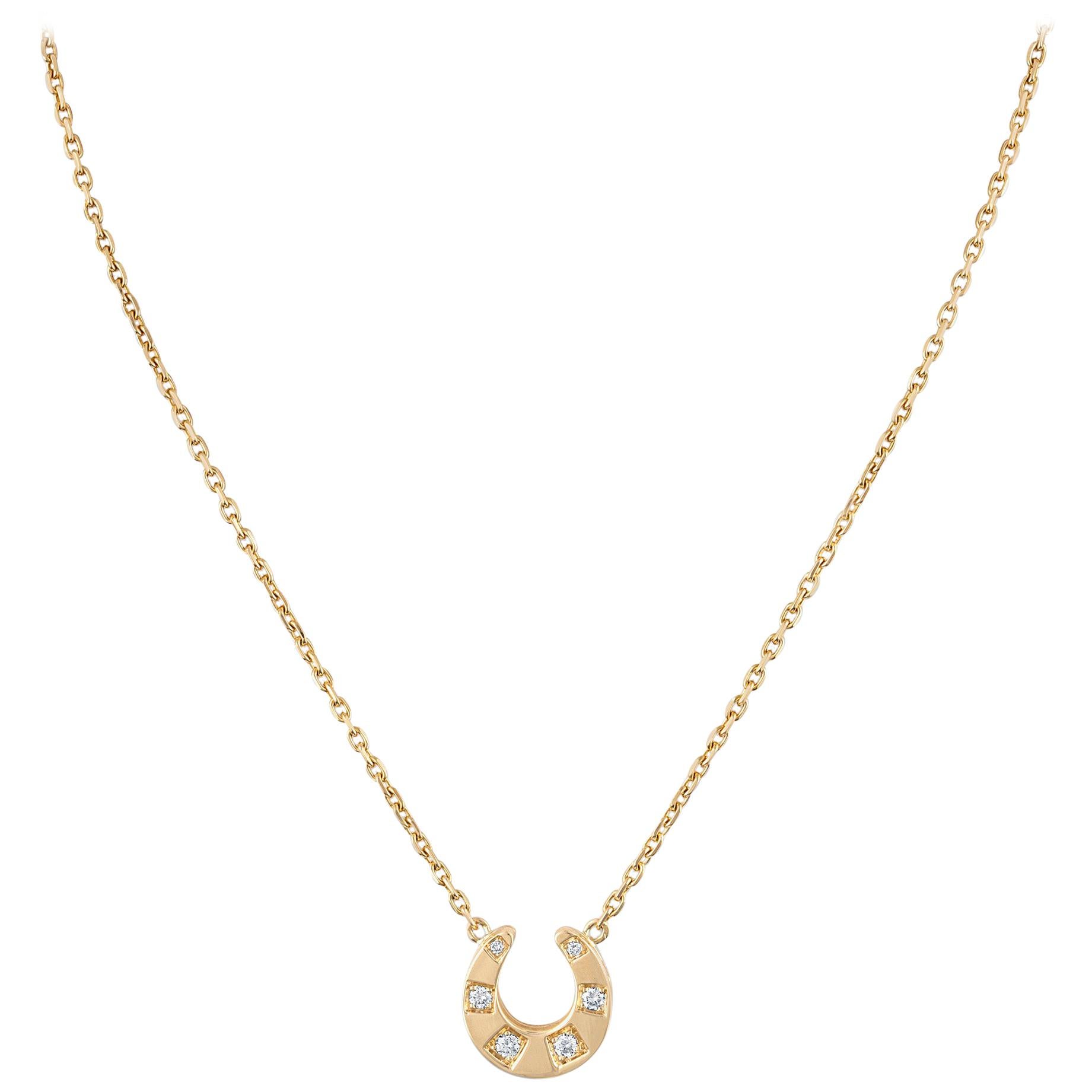 Hermes 18 Karat Yellow Gold Horshoe Diamond Necklace