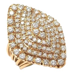 Retro Late 20th Century French 5 Carats Diamond 18k Yellow Gold Cocktail Ring