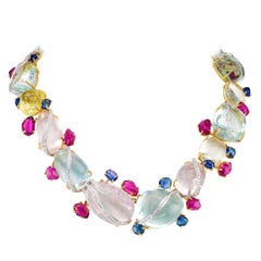 Aquamarine Beryl Diamond Sapphire Tourmaline Gold Necklace