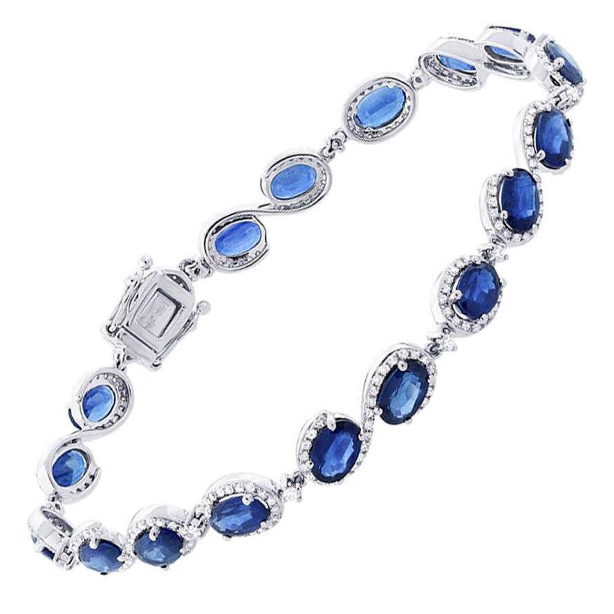 Blue Sapphire Diamond Bracelet 18 Karat White Gold For Sale