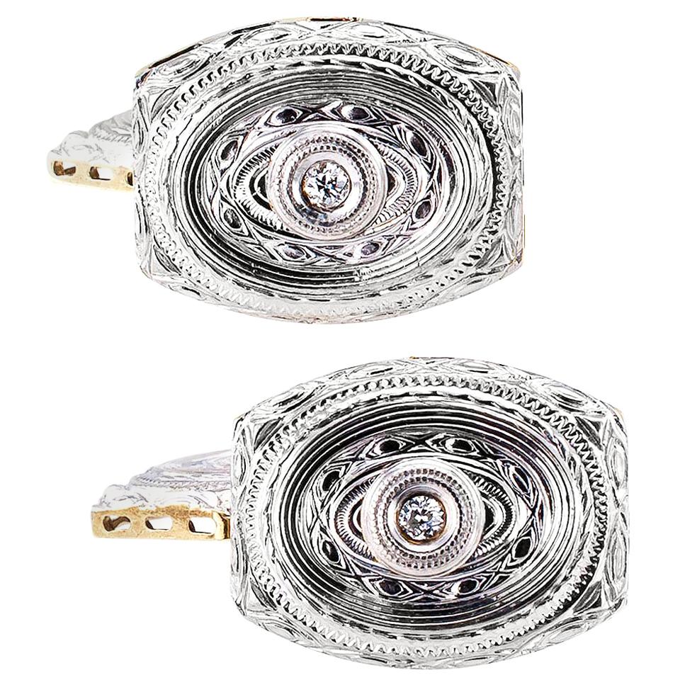 Art Deco Diamond Gold Cufflinks