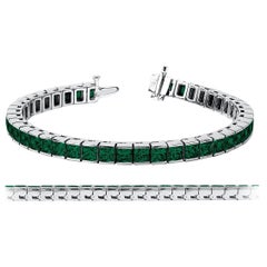 Princess Cut Natural Emerald Tennis Bracelets 18 Karat White Gold