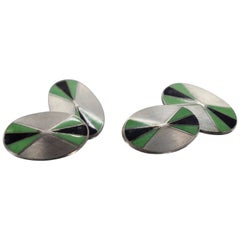 Original Art Deco Gents Oval Enamel Cufflinks, circa 1930