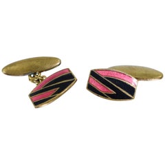 Original Art Deco Matching Gents Geometric Enamel Cufflinks, circa 1930