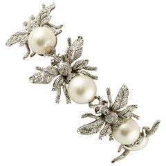 Diamonds, Blue Sapphires, South Sea Pearls, White Gold Fly-Designed Bracelet
