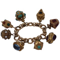 Vintage Yellow Gold Italian Charm Bracelet