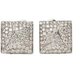 Cartier 18 Karat White Gold Round Cut Diamond Square Berlingot Earrings