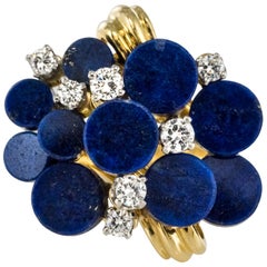 1970s Lapis Lazuli Diamonds Modernist Ring