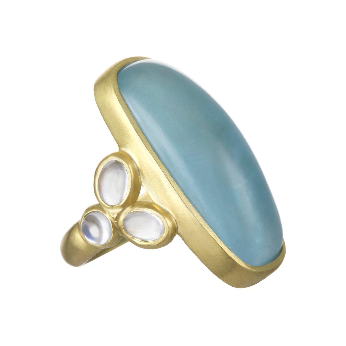 Faye Kim 18 Karat Gold Large Milky Aquamarine and Moonstone Ring