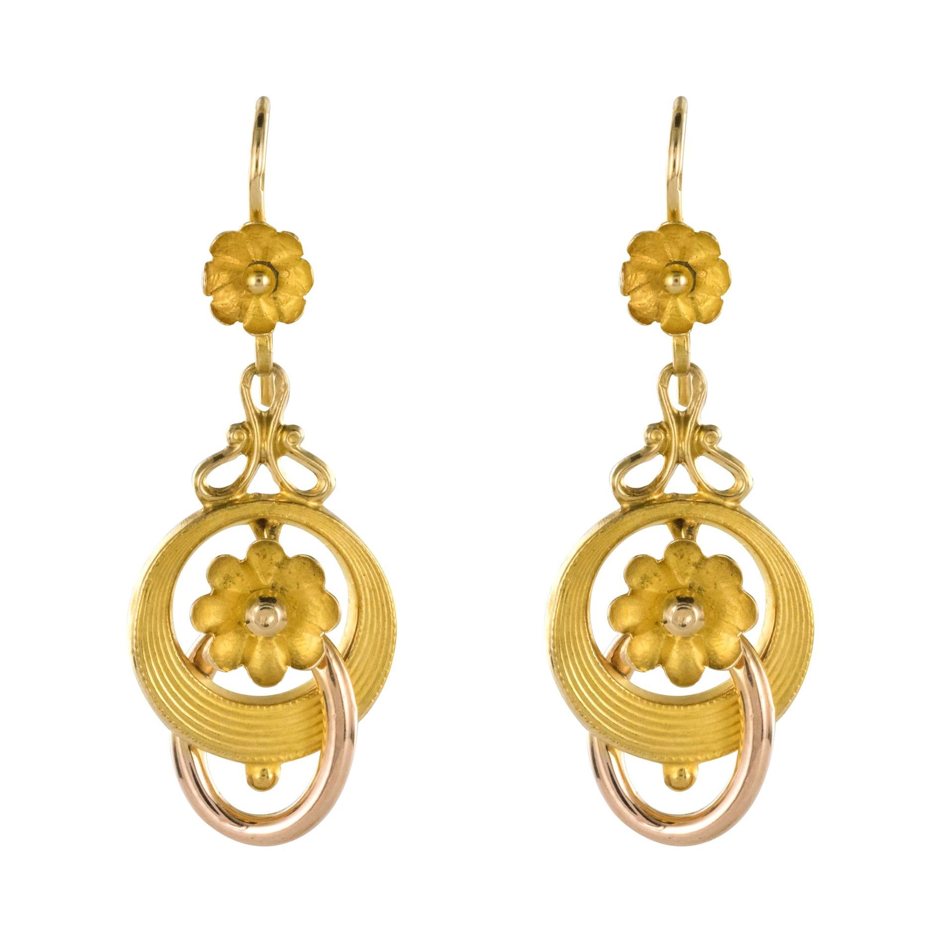 20th Century French Belle Époque Yellow Gold Dangle Earrings