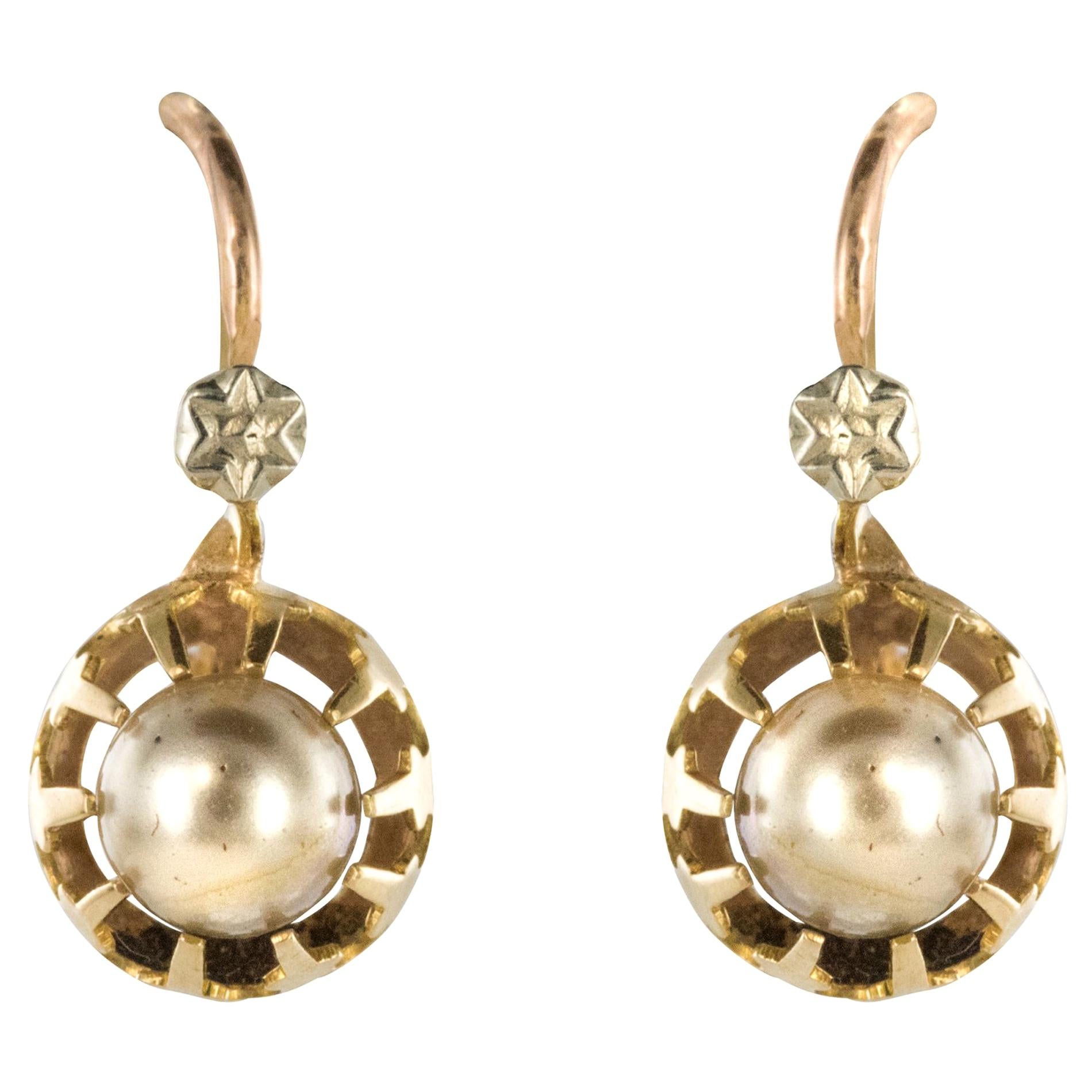 1900s Cultured Pearls Yellow Gold Sleepers Earrings