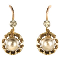 Antique 1900s Cultured Pearls Yellow Gold Sleepers Earrings