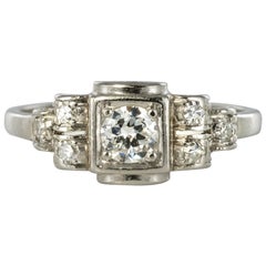 1925s French Art Deco 18 Karat White Gold Diamond Ring