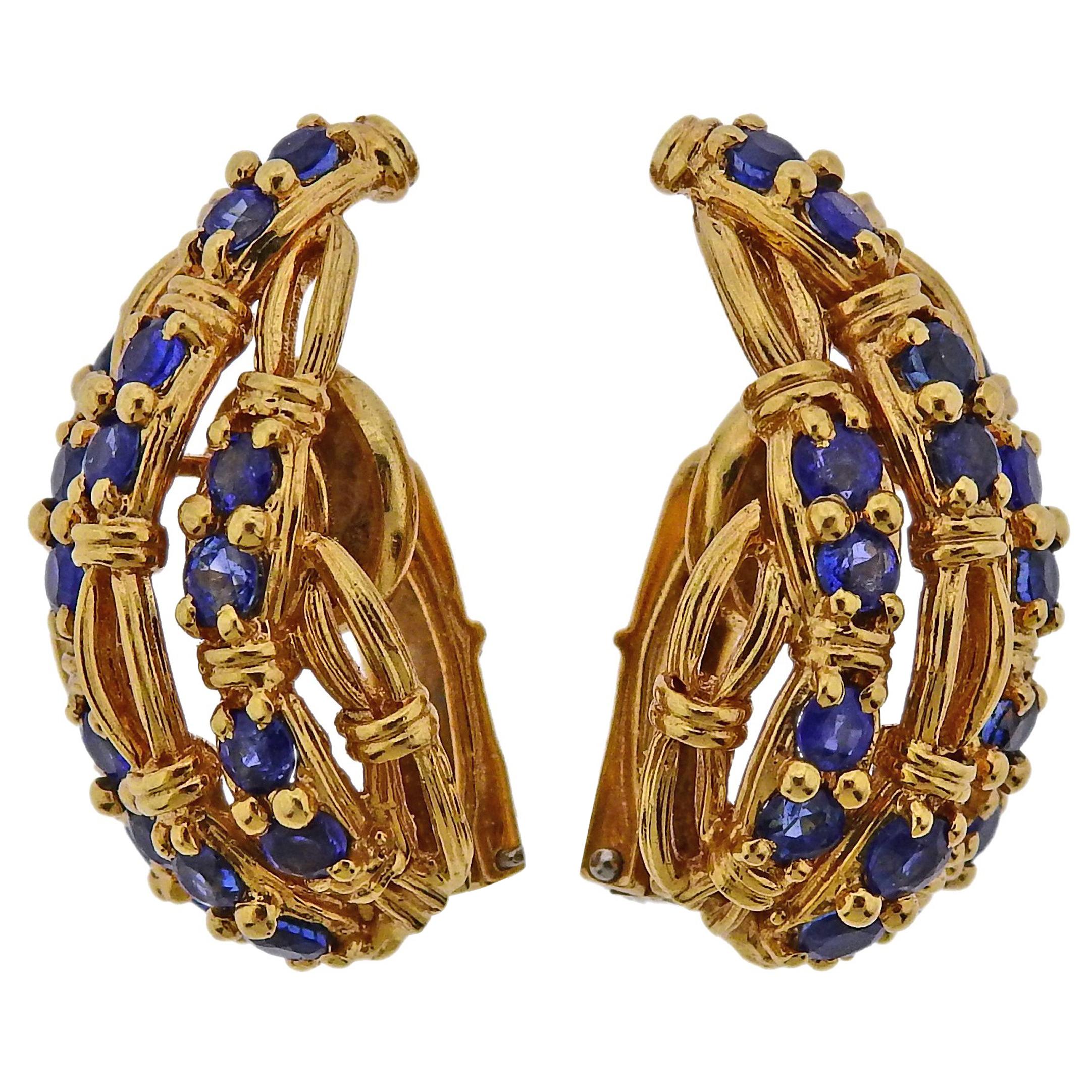 Tiffany & Co. Sapphire Gold Earrings For Sale
