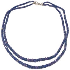 Blue Sapphire Faceted 2-Strand Necklace with 18 Karat Gold Clasp with Diamonds