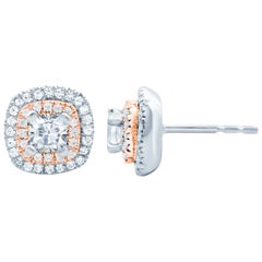 3/4 Carat Diamond Stud Double Row Earrings 18 Karat White Gold