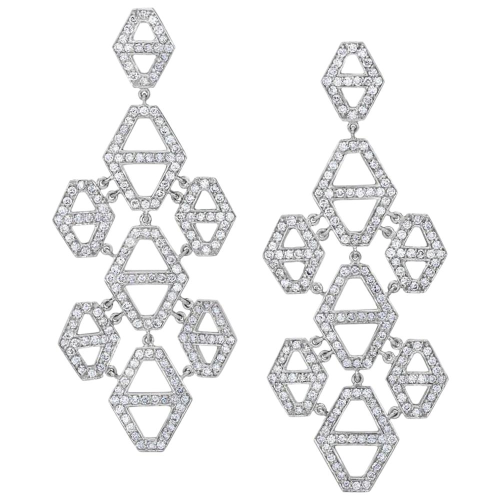 1 Carat Diamond Chandelier Earrings 18 Karat White Gold For Sale