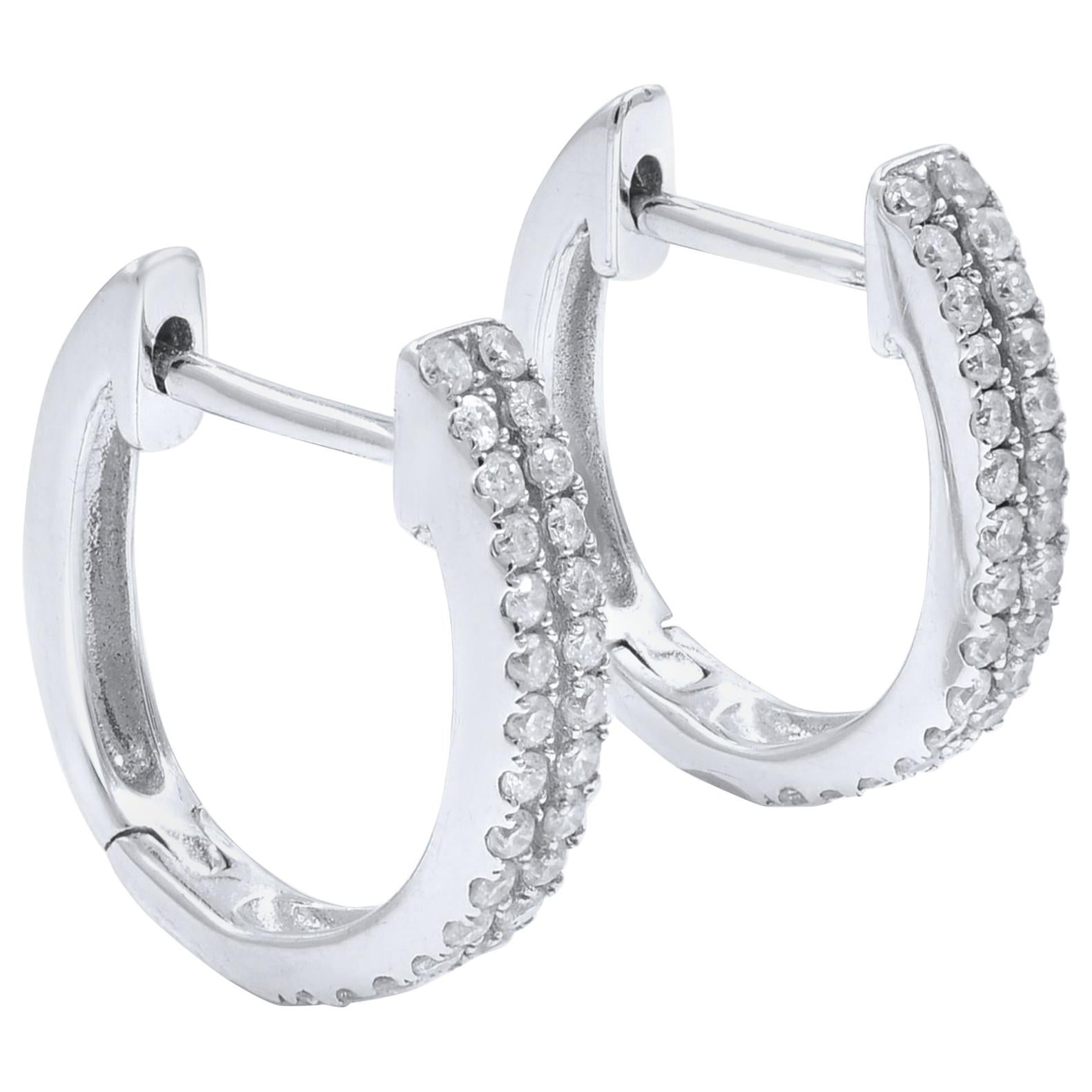 14 Karat White Gold Diamond Huggie Earrings 0.15 Carat