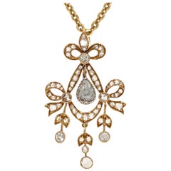 Early Victorian 18 Karat Yellow Gold Rose Cut Diamond Pendant Necklace