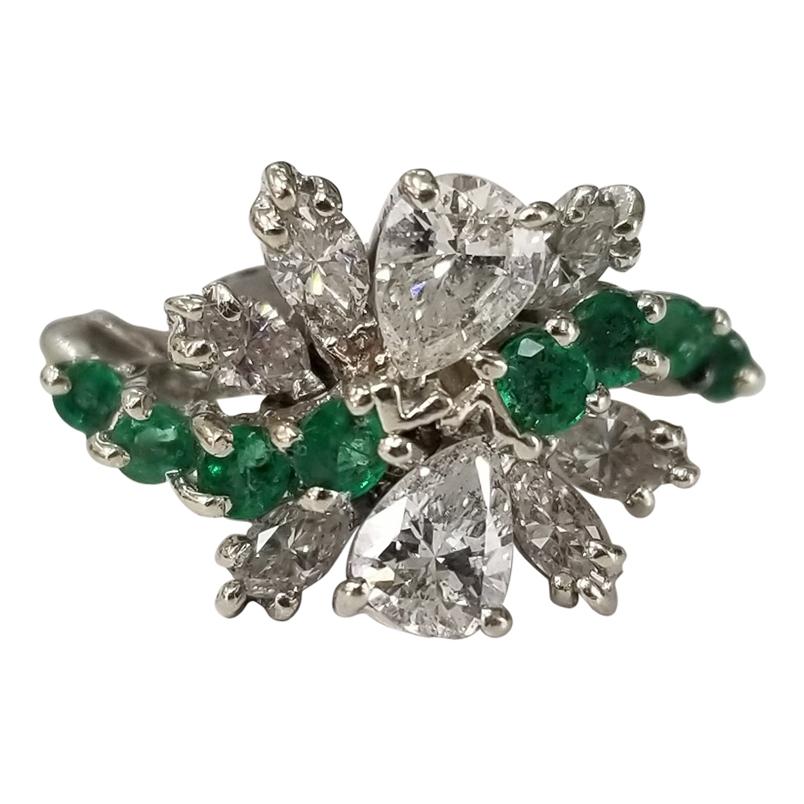 14 Karat Diamond and Emerald Cocktail Ring