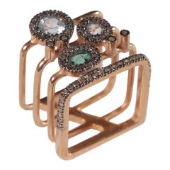 Ia Jewels Gold-Plated Silver Aquamarine Emerald Diamond Fashion Ring