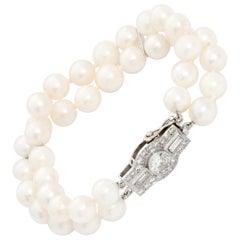 Double Strand Pearl Bracelet with Diamonds