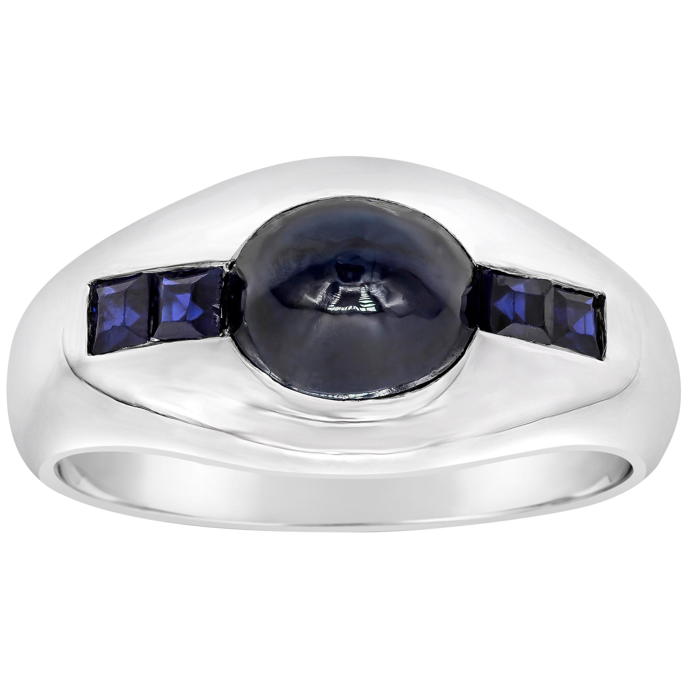 Cabochon Blue Sapphire Platinum Ring For Sale