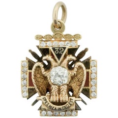 Antique Diamond and Enamel Masonic Pendant circa 1920s in 18 Karat