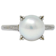 Mikimoto Art Deco Cultured Pearl Platinum Ring