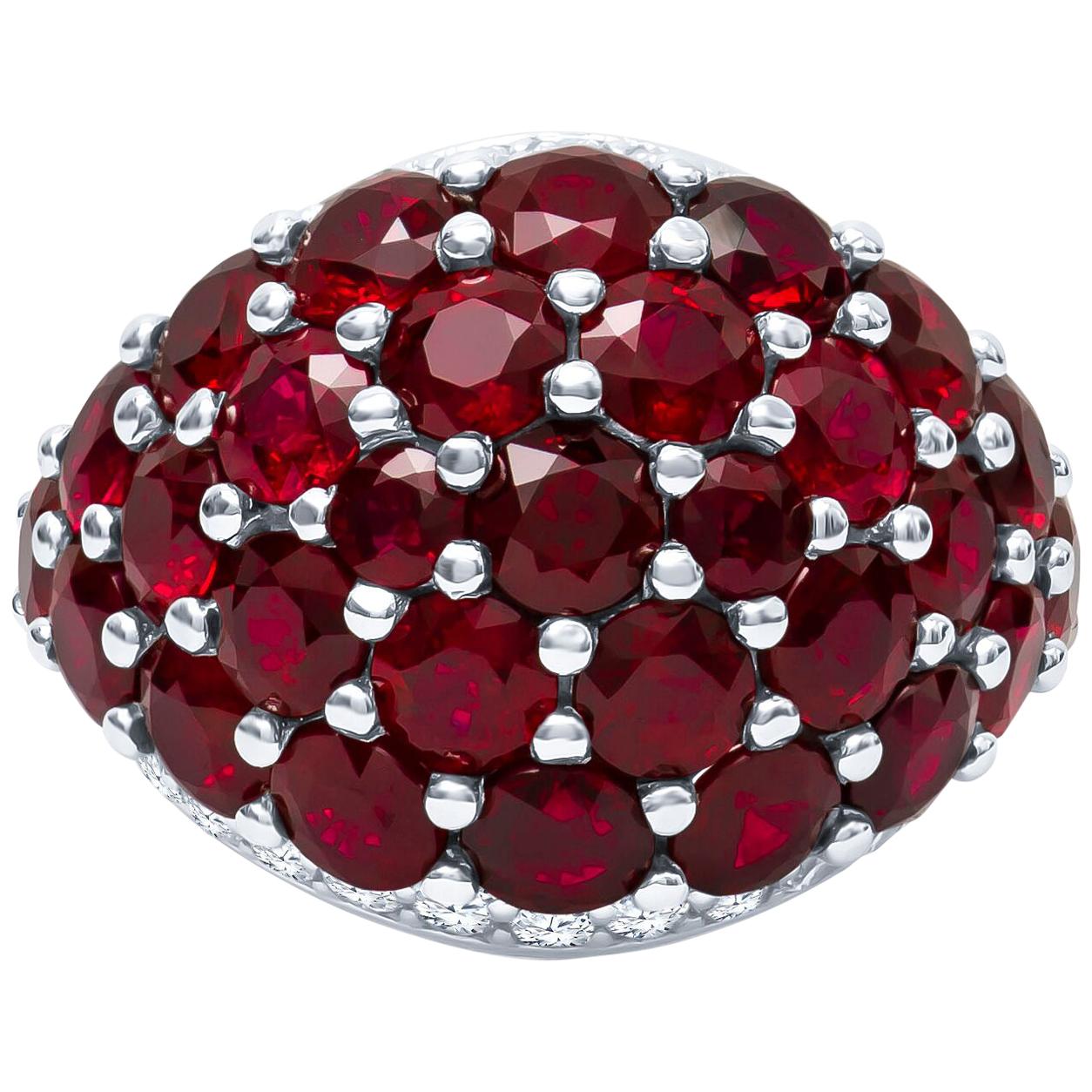 Platinum 12.92 Carat Natural Ruby and Diamond Dome Ring 16.5 Grams For Sale