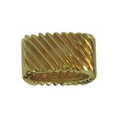 Henry Dunay 18 Karat Yellow Gold Wide Square Faceted Finish Band Ring