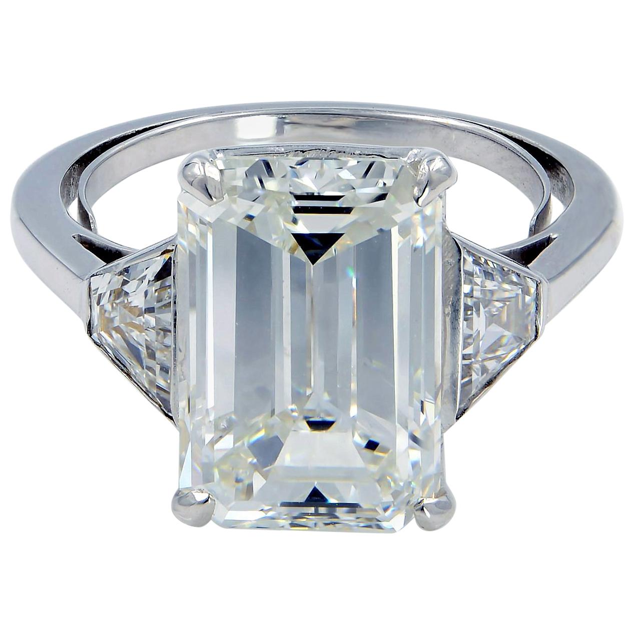 Three-Stone Emerald Cut 5.05 Carat Diamond Engagement Ring GIA Certified