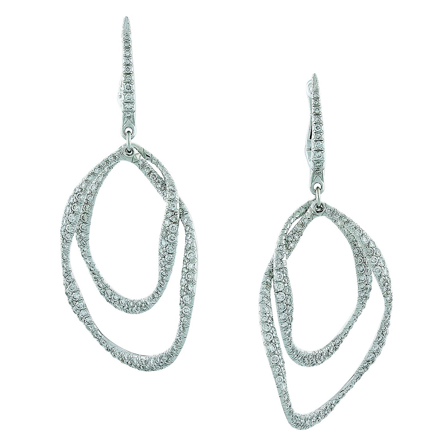 Diamond Double Hoop Drop Earrings For Sale