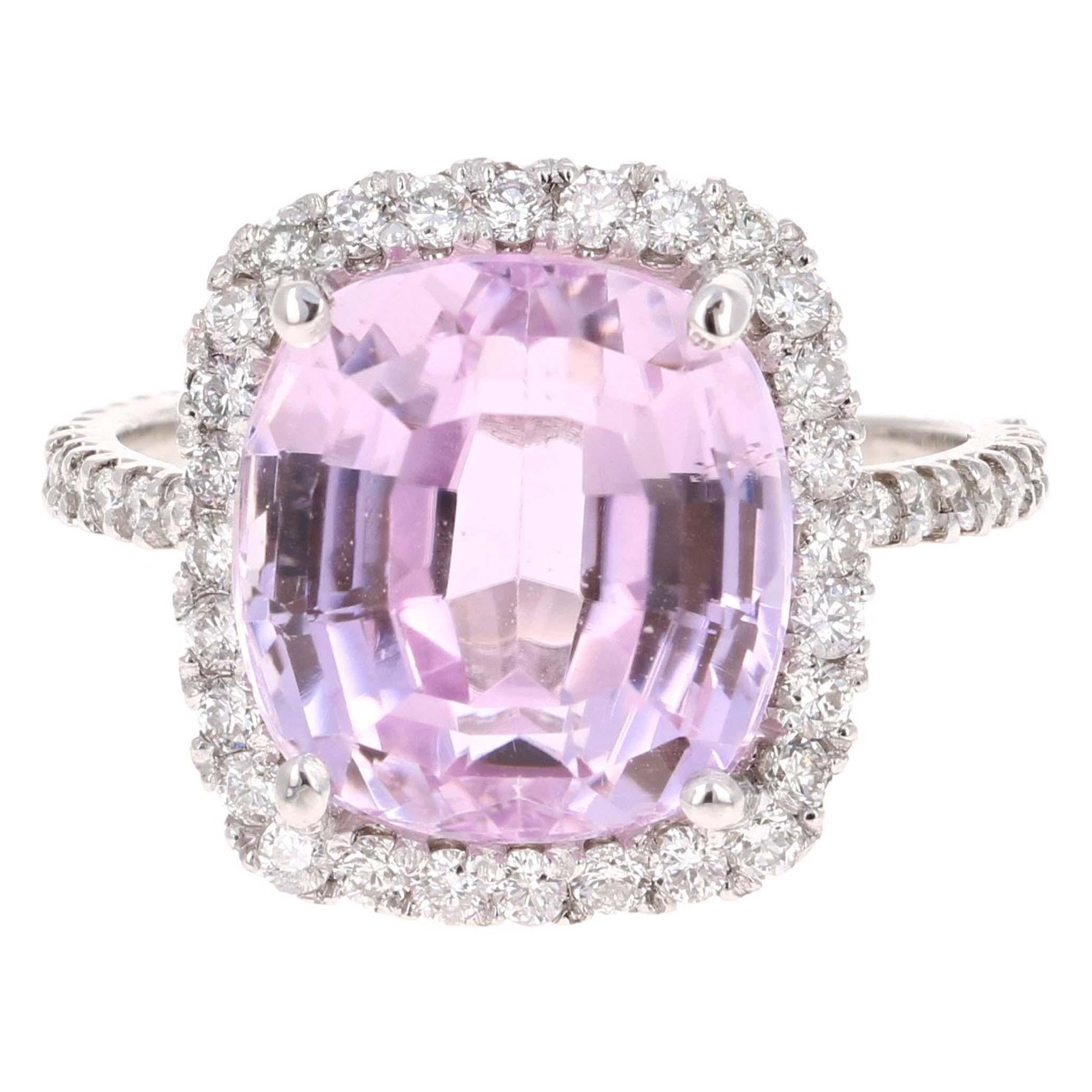 8.92 Carat Kunzite Diamond White Gold Engagement Ring