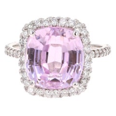 8.92 Carat Kunzite Diamond White Gold Engagement Ring