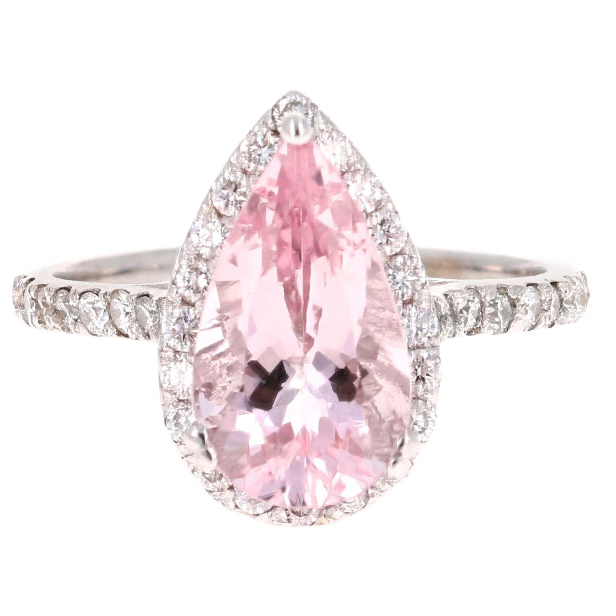 3.37 Carat Pink Morganite Diamond 18 Karat White Gold Bridal Ring