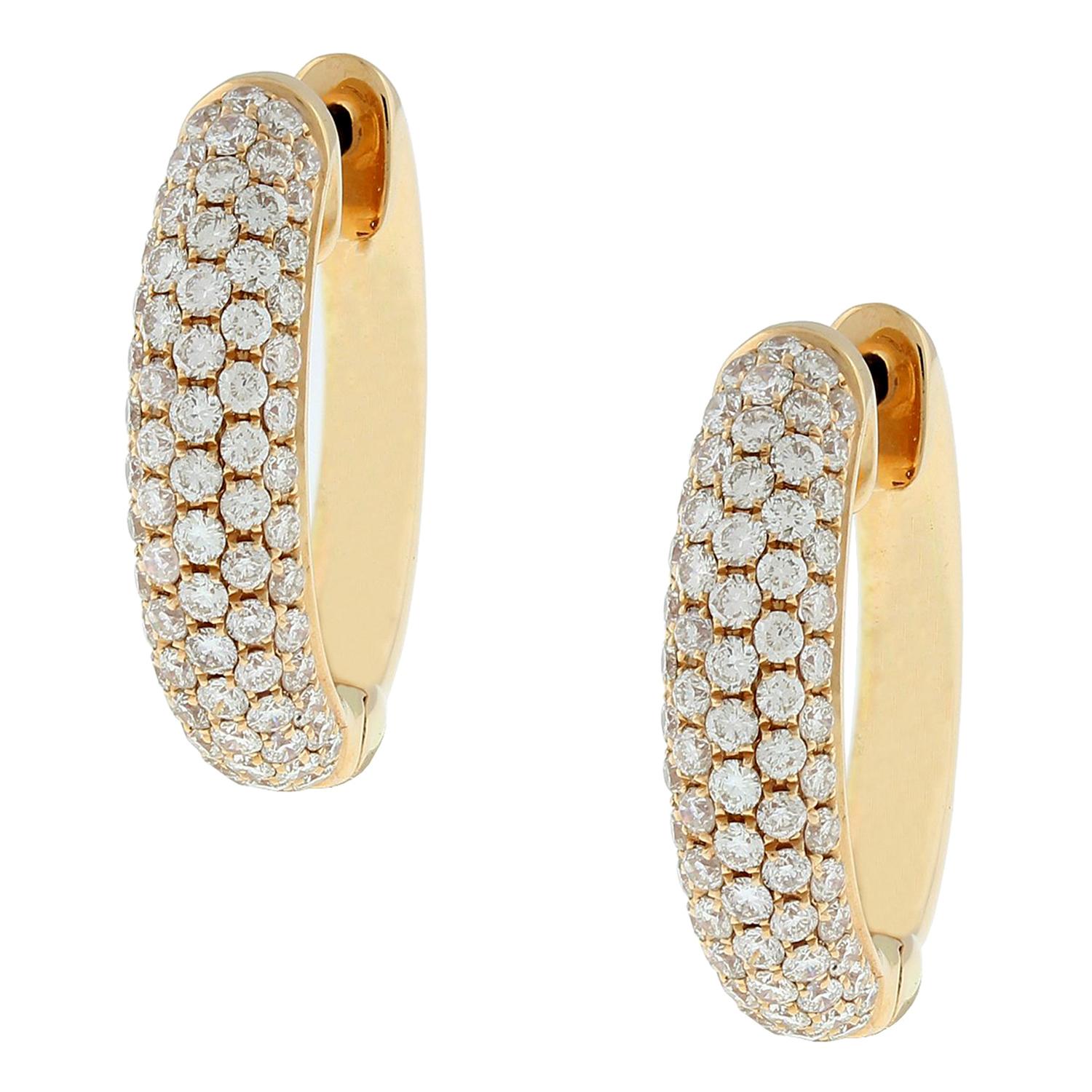 Diamond Gold Oval Hoop Earrings For Sale