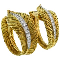 Diamond Yellow Gold Hoop Earrings, 1980s