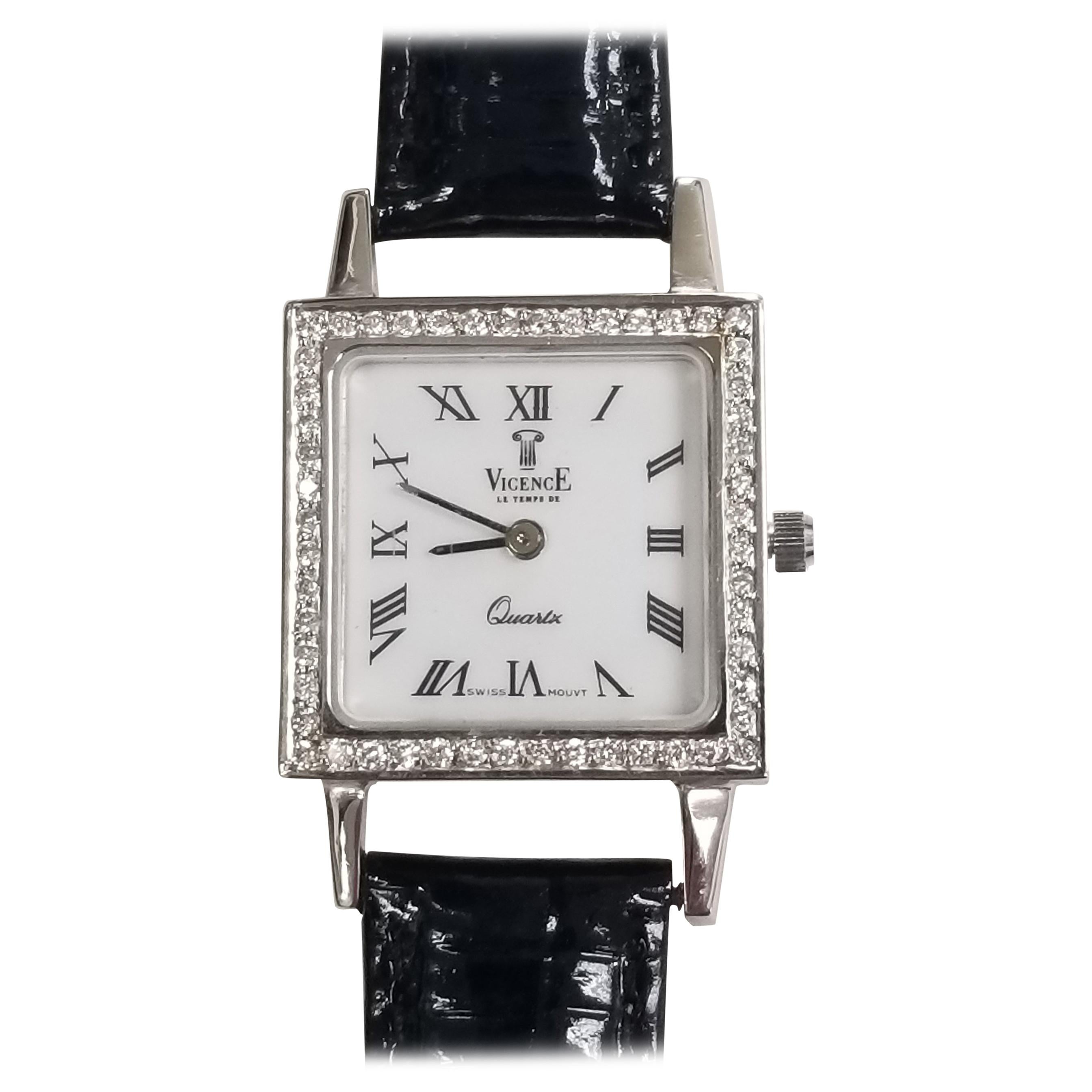 14 Karat White Gold "Vicence" Le Temps De Ladies Diamond Watch For Sale