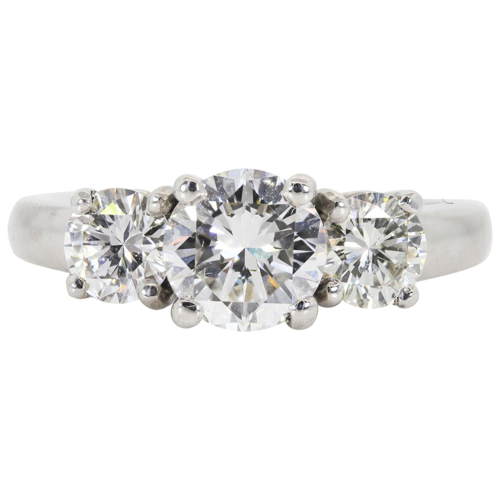 1.57 Carat Three-Stone Diamond Platinum Ring For Sale