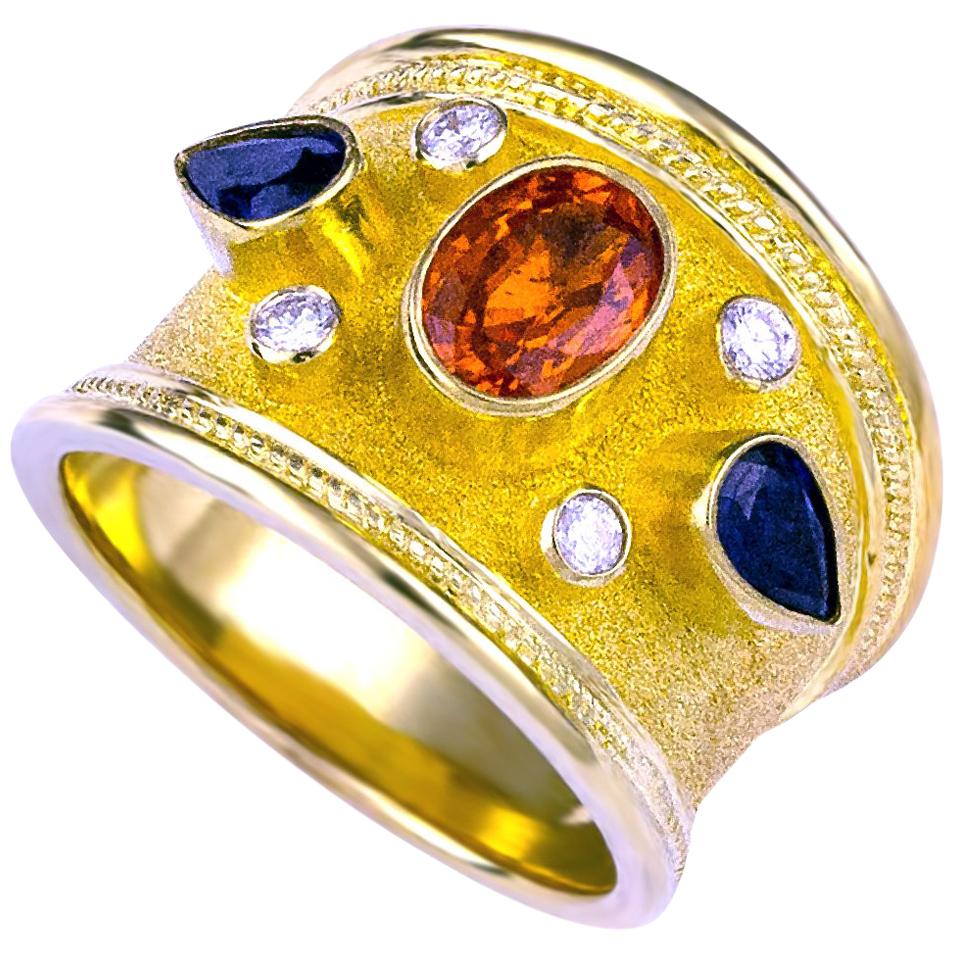 Georgios Collections Bague large en or jaune 18 carats avec diamants et saphirs multicolores