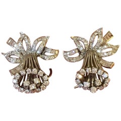 Art Deco 1940s Handmade Platinum VS Diamond Brilliant Baguette Drop Earrings