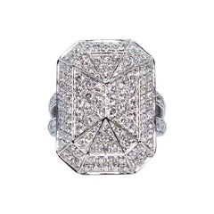 Antique Estate Victorian Style 18 Karat White Gold Pave Round Diamond Shield Ring