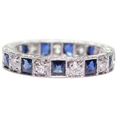 Antique Art Deco Style Sapphire and Diamond Eternity Band Ring